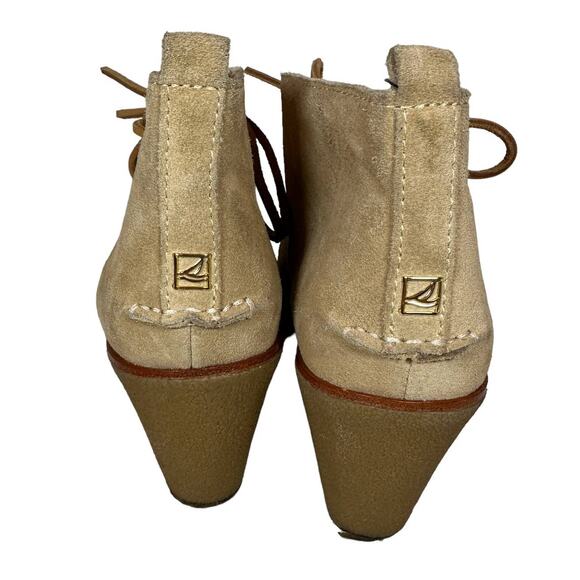 Sperry Top Sider Women's Sz: 9.5 Tan Harlow Lace Up Suede Leather Wedge Bootie - Picture 6 of 14